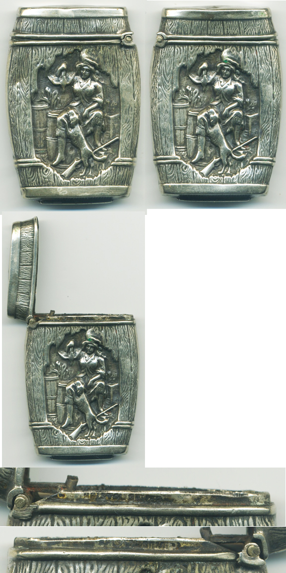 RARE HUNTING SCENE SILVER POCKET MATCHSAFE C.1890