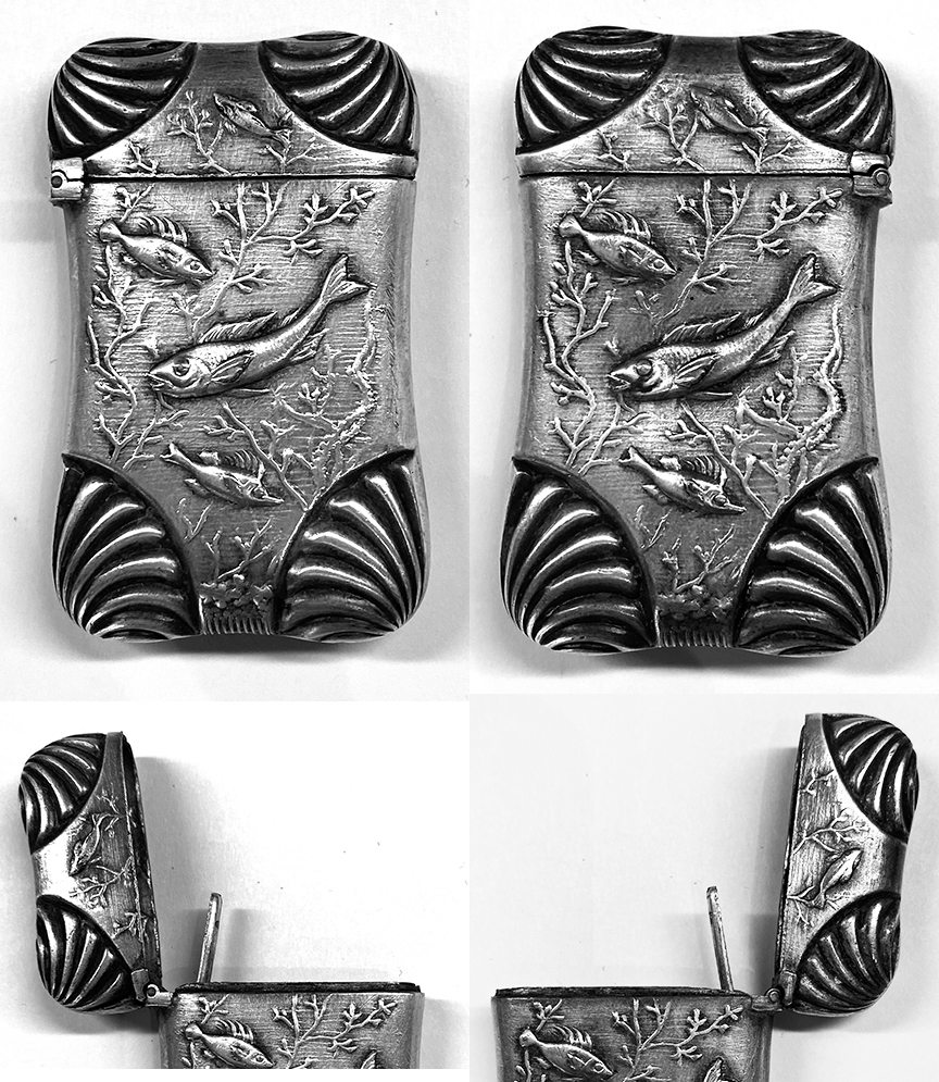 STERLING SILVER FISH MOTIF MATCH SAFE C.1890'S