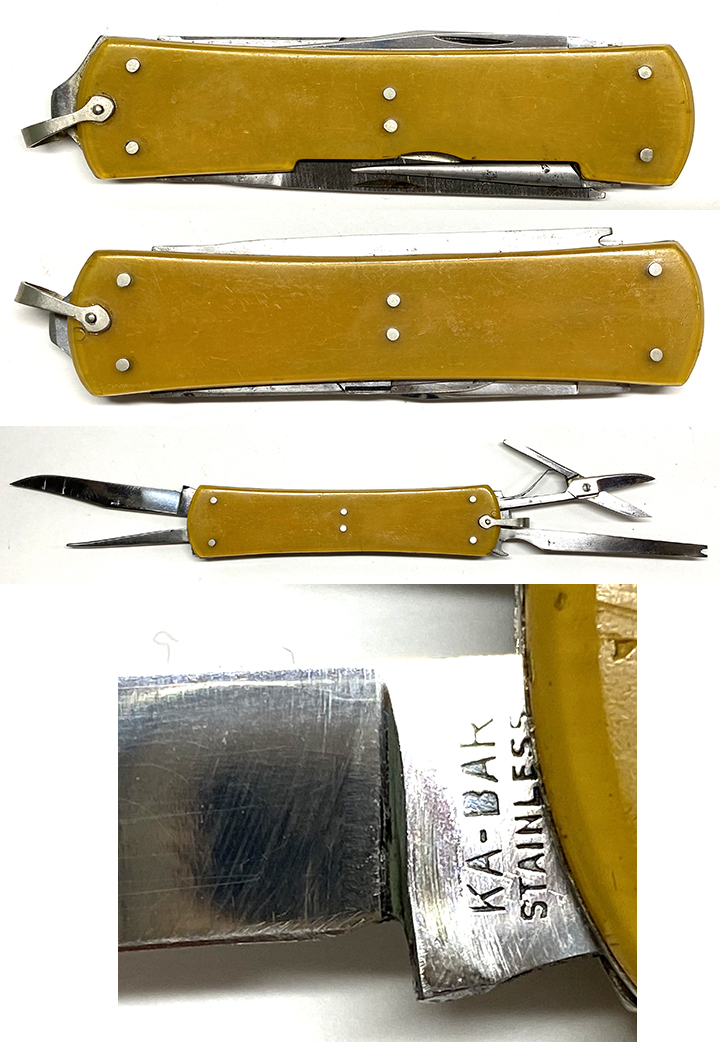 KA BAR STAINLESS FLY FISHERMAN KNIFE W/YELLOW BOLSTERS