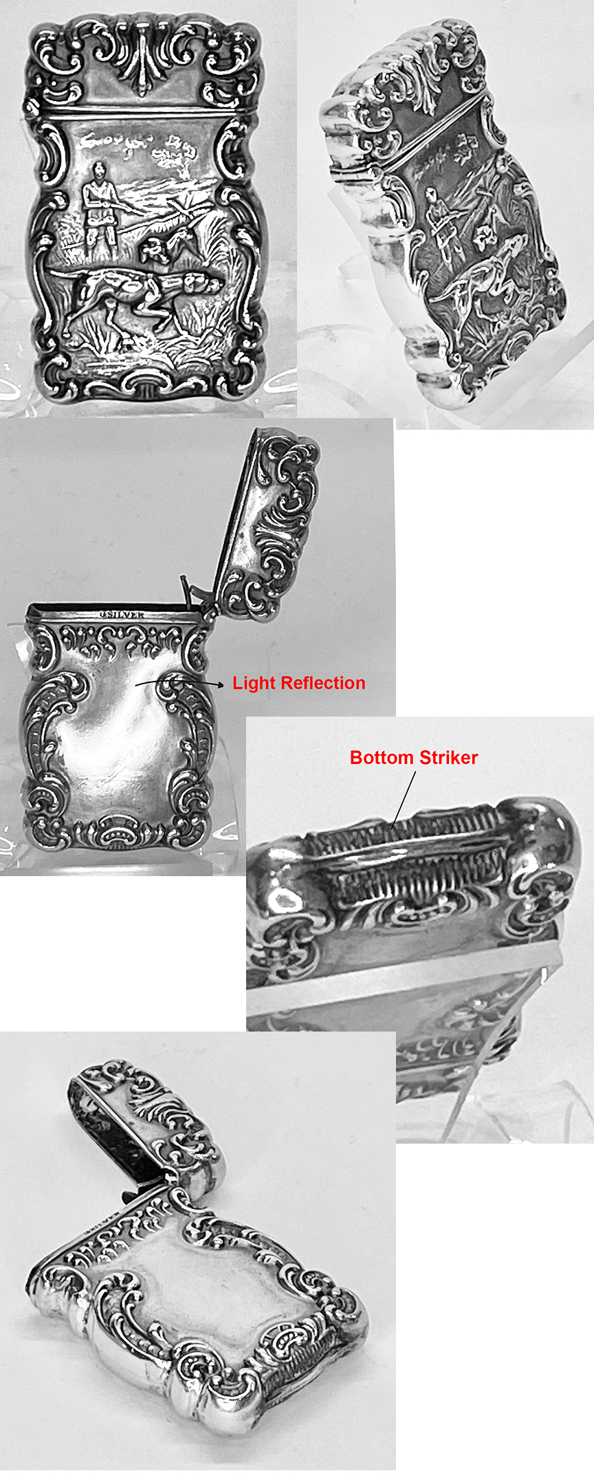 VICTORIAN G. SILVER MATCH SAFE W/PHEASANT HUNTING!